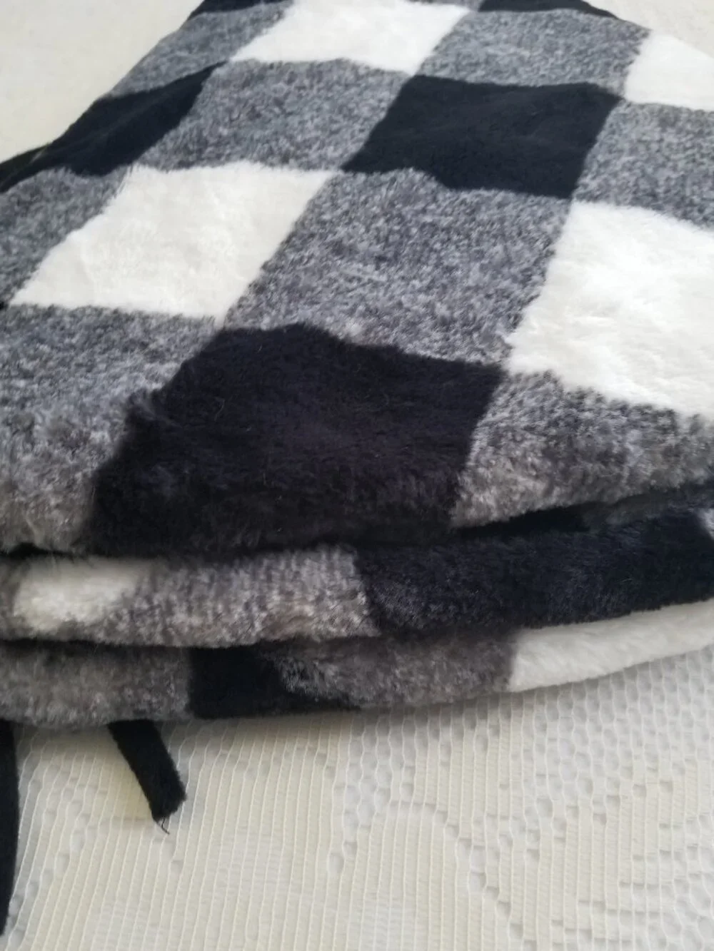 Storehouse Faux Fur Christmas Tree Skirt 56 in. Black White Check Soft Holiday